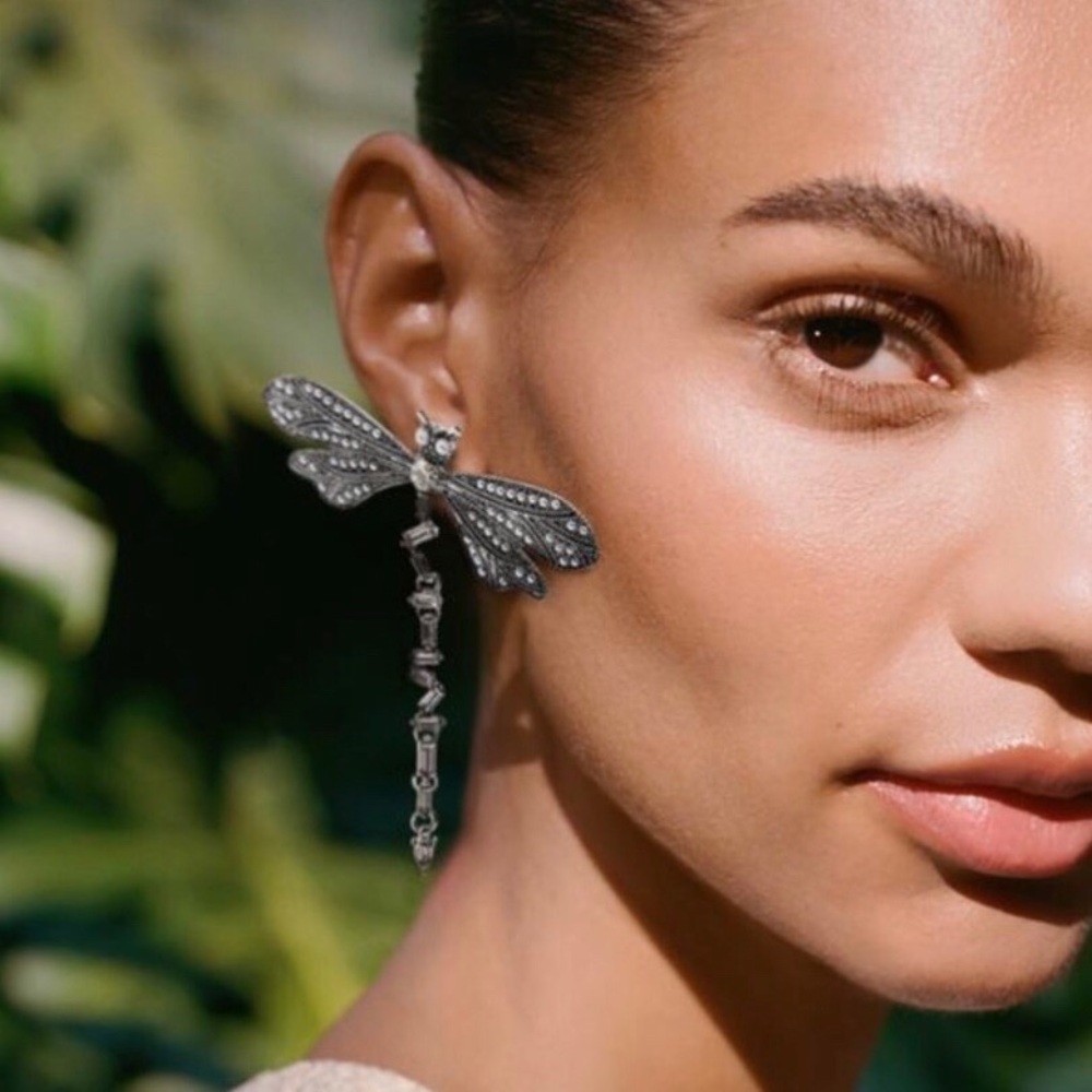 New Zara Sparkle Dragonfly Statement Earrings - Picture 3 of 16